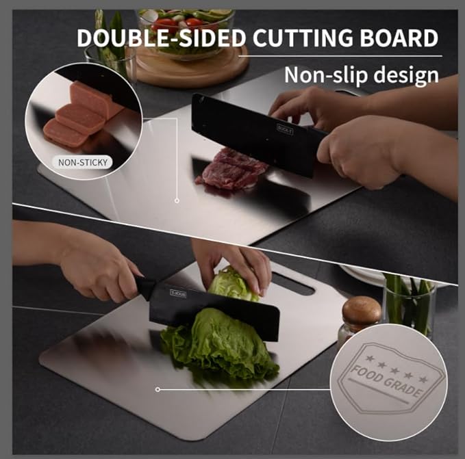 Katuchef Titanium Cutting Board 2025 New Upgrade Pure Titanium Cutting Boards for Kitchen Double Sided Cutting Boards Non Toxic,Hygiene Durable Chopping Board Suitable for Dishwasher Safe (3PC:S+M+L)