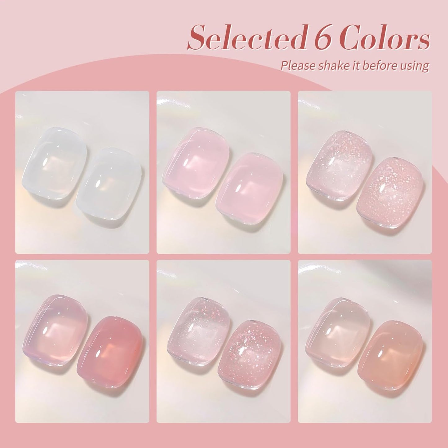 Born Pretty Jelly Gel Nail Polish, Sheer Gel Nail Polish, Milky Pink Nude Crystal Transparent Gel Polish Gel Manicure DIY Salon Nail Art Gifts Women Girls 7ML 6PCS-BrightBean Baby
