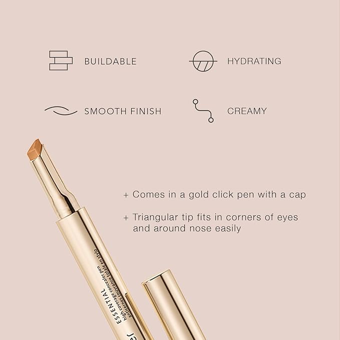 Jouer Essential High Coverage Concealer Pen - Under Eye Concealer for Dark Circles - Brightening Makeup for Eye Circles - Color Corrector Eye Primer with Hyaluronic Acid and Vitamin E-BrightBean Baby