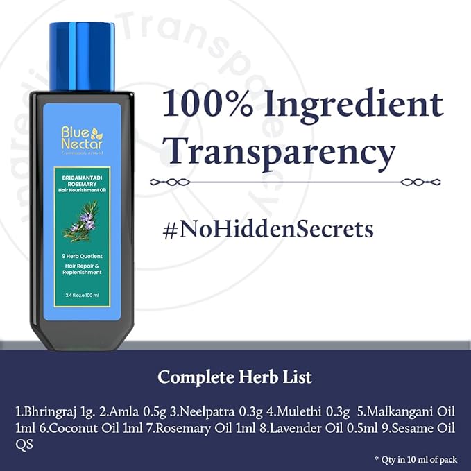 Blue Nectar Rosemary Oil with Bhringraj, Amla and 9 Herbs for Natural Hair Growth (6.76 Fl Oz)-BrightBean Baby