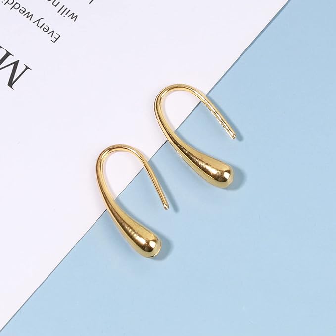 Water Tear Drop Earrings Abstract Droplet Hoop Earrings Gold Hook Threader Earrings Minimalist Drop Dangle Earrings Jewelry for Women and Girls Gifts-BrightBean Baby