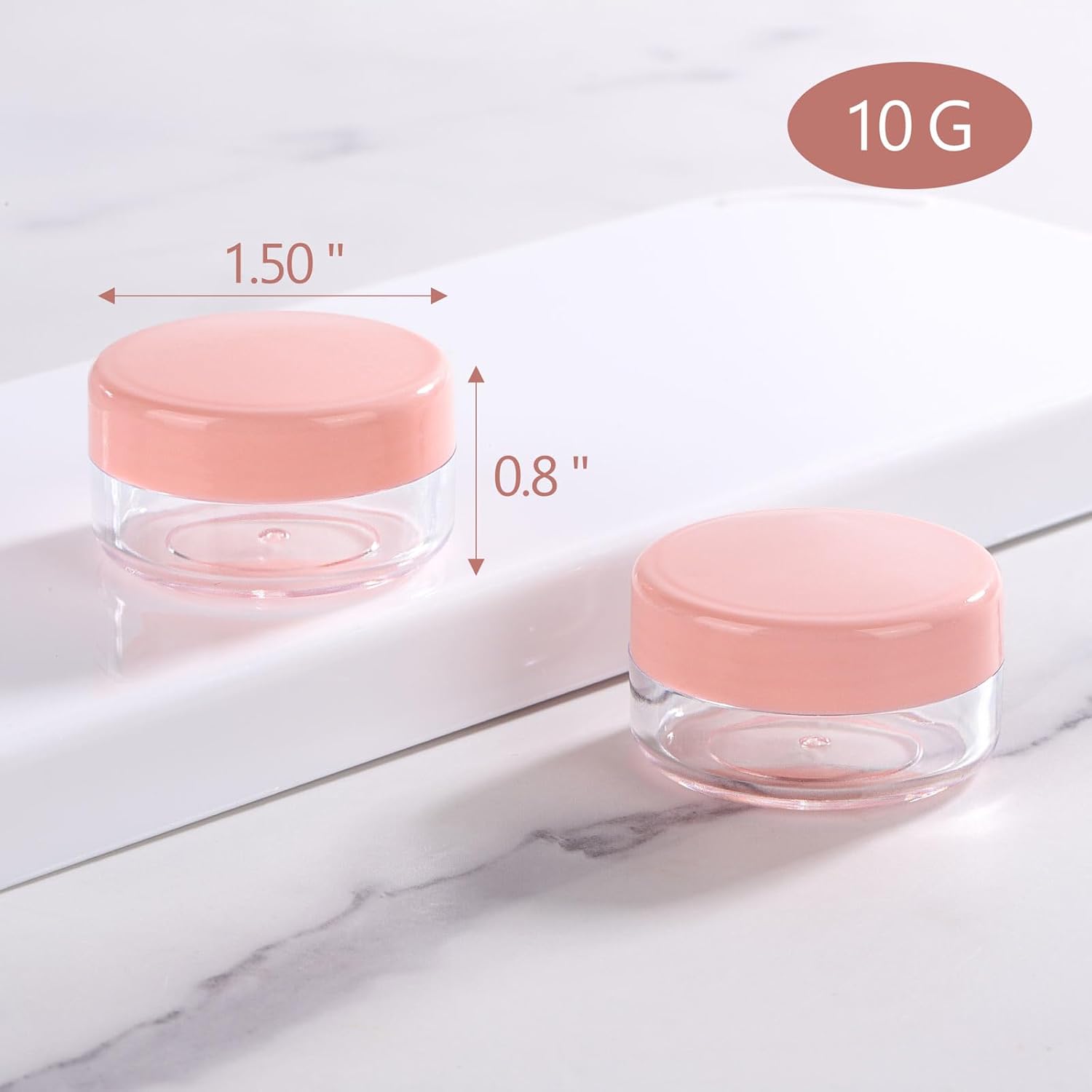 Refillable Cosmetic Sample Jars - 100 Pack 10g (0.35oz) Pink Small Travel Containers with Lids + 10 Mini Makeup Spatulas - BPA Free-BrightBean Baby