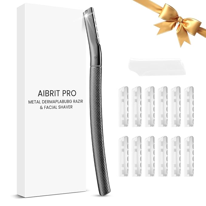 Dermaplaning Tool for Face, Dermaplane Razor for Peach Fuzz with Metal Grip, Professional Eyebrow Razor for Women, Facial Razor for Women Black (12 Replaceable Blades)-BrightBean Baby