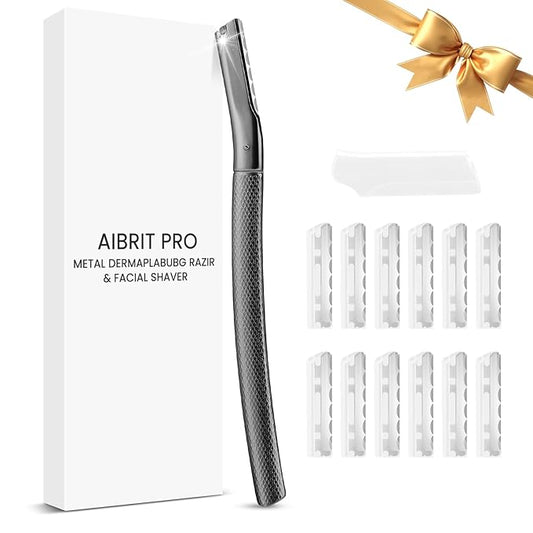 Dermaplaning Tool for Face, Dermaplane Razor for Peach Fuzz with Metal Grip, Professional Eyebrow Razor for Women, Facial Razor for Women Black (12 Replaceable Blades)-BrightBean Baby