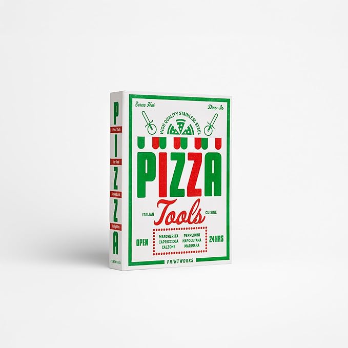 Printworks The Essentials, Pizza Tools – Pizza Cutter & Server Spatula Set with All the Accessories You Need in an Elegant Book-Style Case