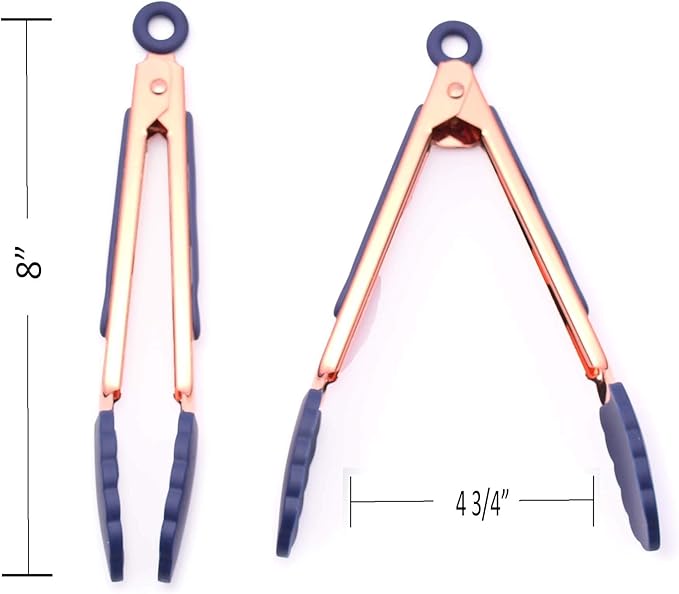 COOK WITH COLOR Stainless Steel Silicone Tipped Kitchen & BBQ Tongs Set, 2 Pc Mini Tongs, Blue