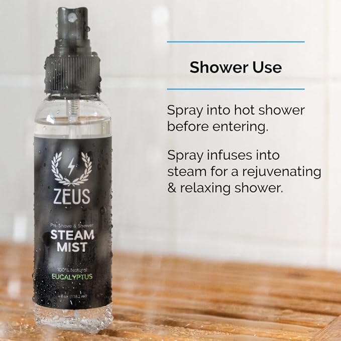 ZEUS 100% Natural Eucalyptus Oil Steam Mist, Aromatherapy Spray for Shower, Sauna, Bath & Pre-Shave, Nasal Relief & Spa-Inspired Refreshment (Made in USA) 4 oz.-BrightBean Baby