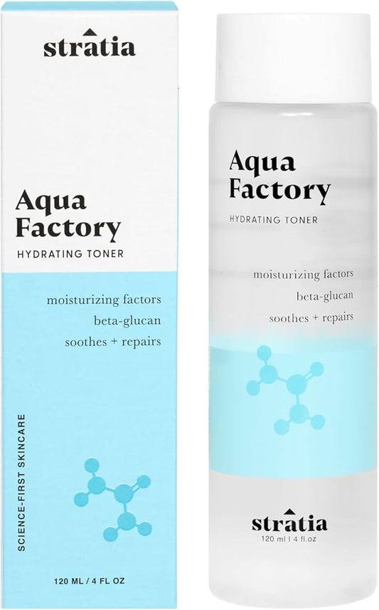 Stratia Aqua Factory Hydrating Toner with Beta Glucan, 7 Moisturizing Factors & Peptides for Barrier Repair, Nourishing Dry & Sensitive Skin, 4oz-BrightBean Baby