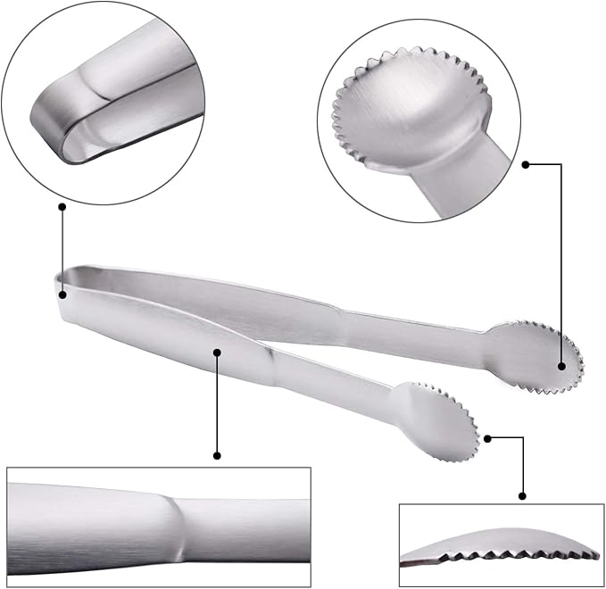 Mini Tongs 5-3/4 Inch Stainless Steel Small Serving Tongs, Tiny Kitchen Tong for Appetizers, Tea Party, Coffee Bar, Desserts, Set of 4