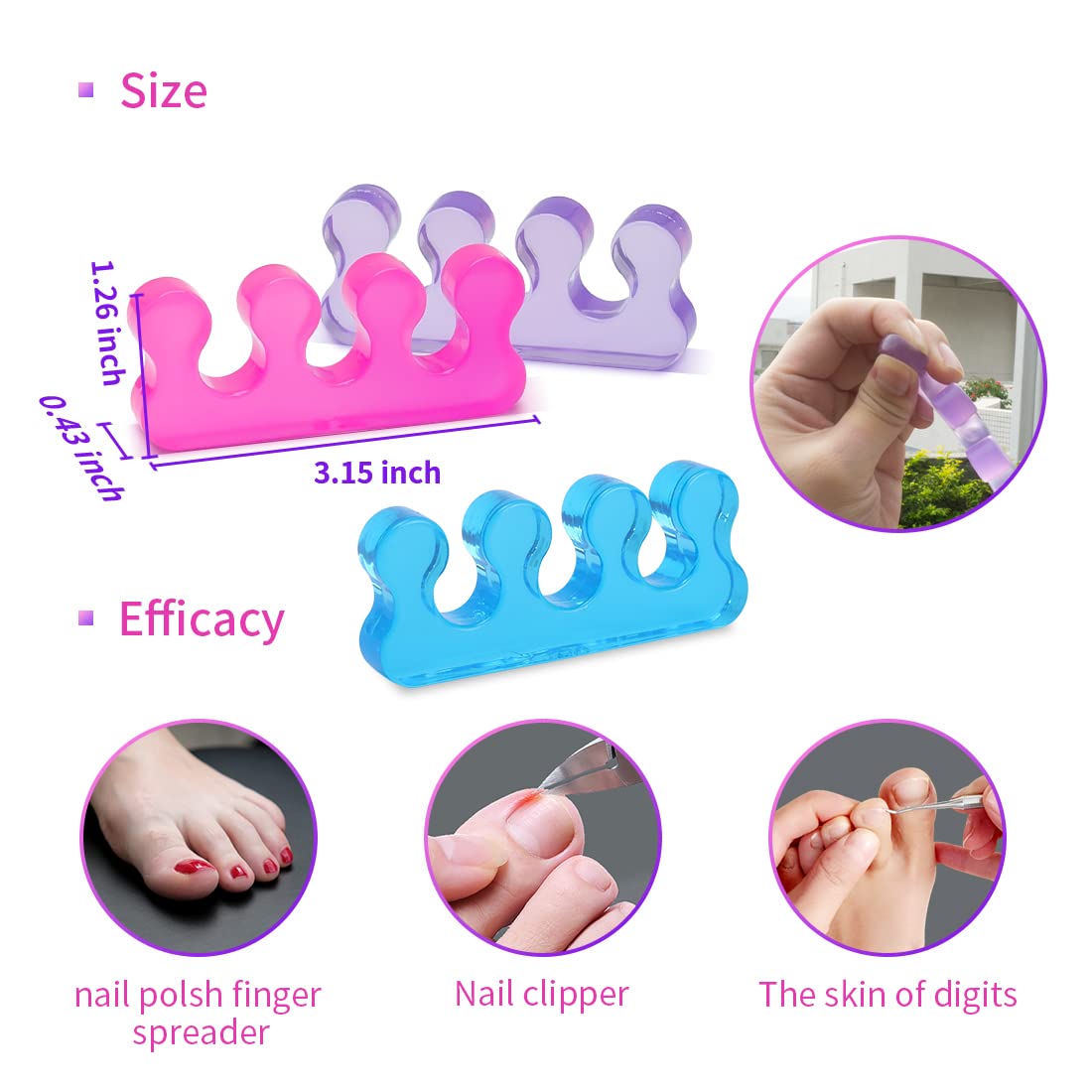 SUNFATT Toe Separators for Pedicure,Toe Separators for Nail Polish,Pedicure Toe Spacers,Toe Spacers use for separation of toenails or nails,Soft Gel Toenail Spacers Pedicure Kit.(6pcs)-BrightBean Baby