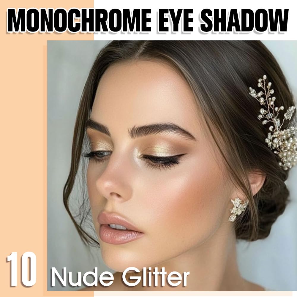 Nude Glitter Eyeshadow Palette for Women, Single Monochrome Eye Shadow Makeup, Shiny Pressed Powder, Blendable Natural sombras para ojos, Holographic,Vegan,Travel -10-BrightBean Baby