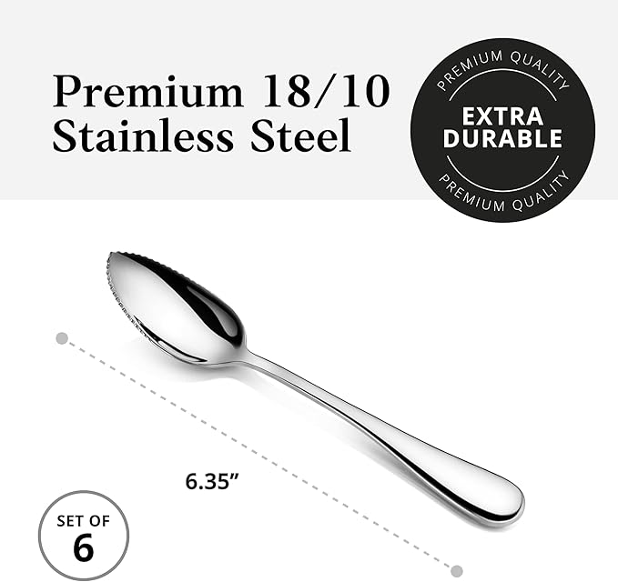 Artaste Rain 18/10 Stainless Steel (Silver (Set of 6), Grapefruit Spoon (6.35-Inch))