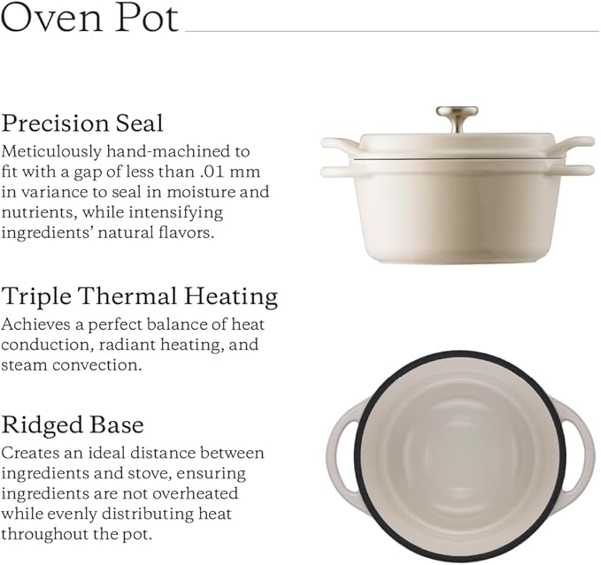 Vermicular Oven Pot 0.9 Qt Natural Beige - Japanese Enameled Cast Iron Dutch Oven