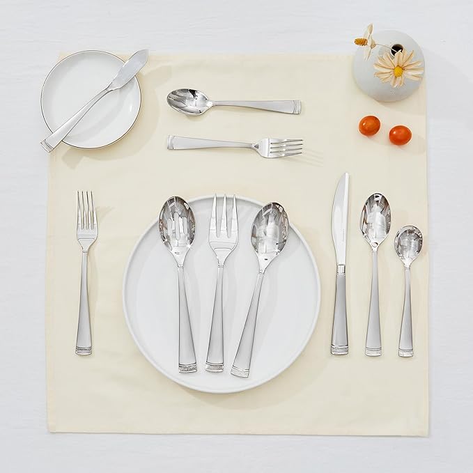KINGSTONE Silverware Set, 40-Piece Flatware Set for 8, 18/10 Stainless Steel Cutlery Set with Bead Edge, Utensil for Kitchen, Home, Party, Wedding, Mirror Polished, Dishwasher Safe, Featured Gifts