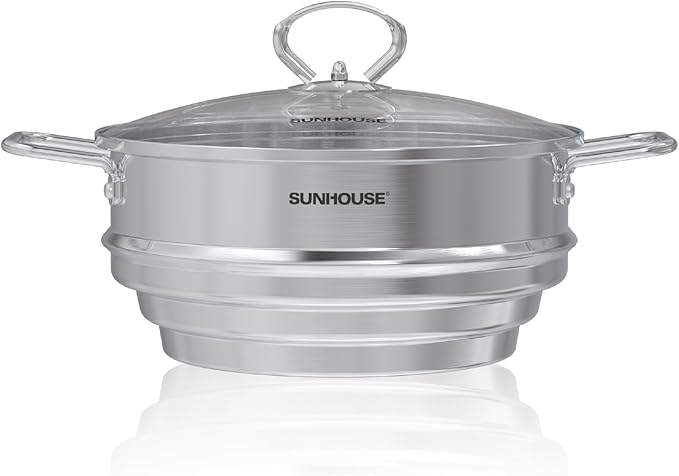 SUNHOUSE 5 Quart Stainless Steel Steamer Insert - Universal Fit Vegetable Steamer
