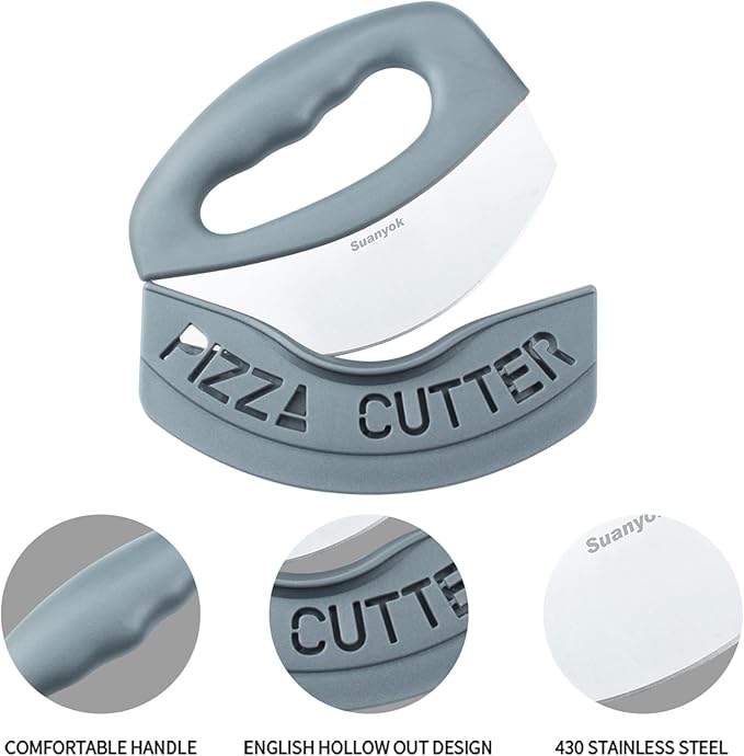 Premium Pizza Cutter Food Chopper-Super Sharp Blade Stainless Steel Pizza Cutter Rocker Slicer with Protective Sheath Multi Function Pizza Knife Kitchen Tools,Dishwasher Safe (Gray)