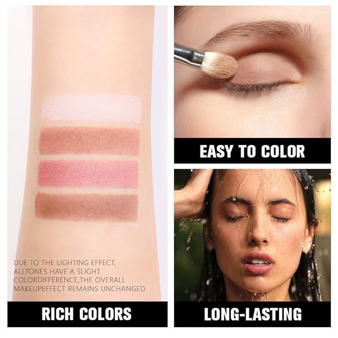 Powder Eyeshadow Quad, Rose Pink Chocolate Brown Shimmer Eye Shadow Palette Makeup, Neutral Vegan Matte Quads Eye Shadow Palette for Older Women Pigmented Waterproof, paleta de sombras de ojos-BrightBean Baby