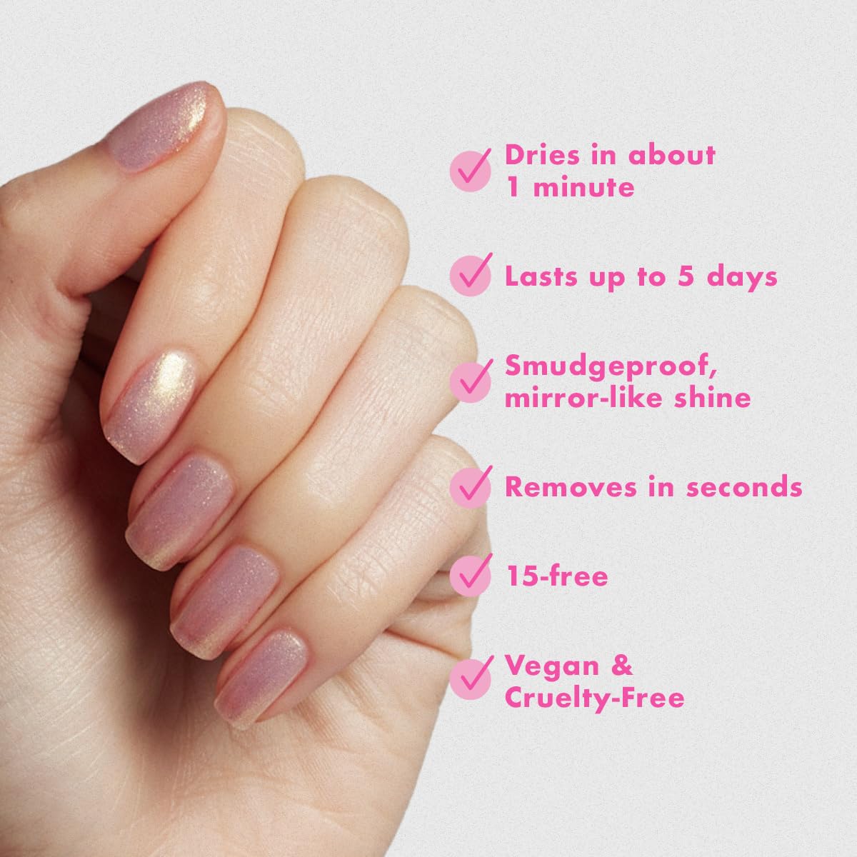 Olive & June Quick Dry Nail Polish | Instant Fast-Drying Smudgeproof Color | 15-free Vegan Cruelty-Free Formula | Lasts up to 5 Days | Salon-Quality Manicure Pedicure at Home | Sugarcoat Shimmery Pink-BrightBean Baby