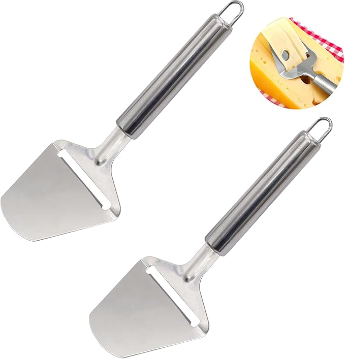 2Pcs Cheese Slicer Handheld, Small Stainless Steel Silver Cheese Peeler Planer Cutter Tools for Block Butter Squares for Kitchen Cooking