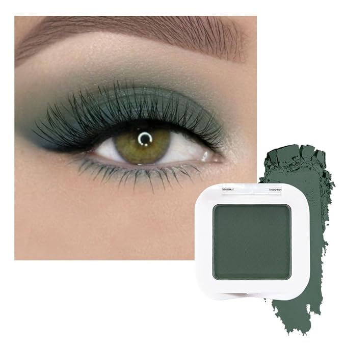 evpct Dark Green Matte Single Eyeshadow Palette, Forest Green Cream Eye Shadow Palette Makeup Singles for Older Women Matte, High Pigment Long Lasting Mini Monochrome Eyeshadow Sombra Para Ojos, 16-BrightBean Baby