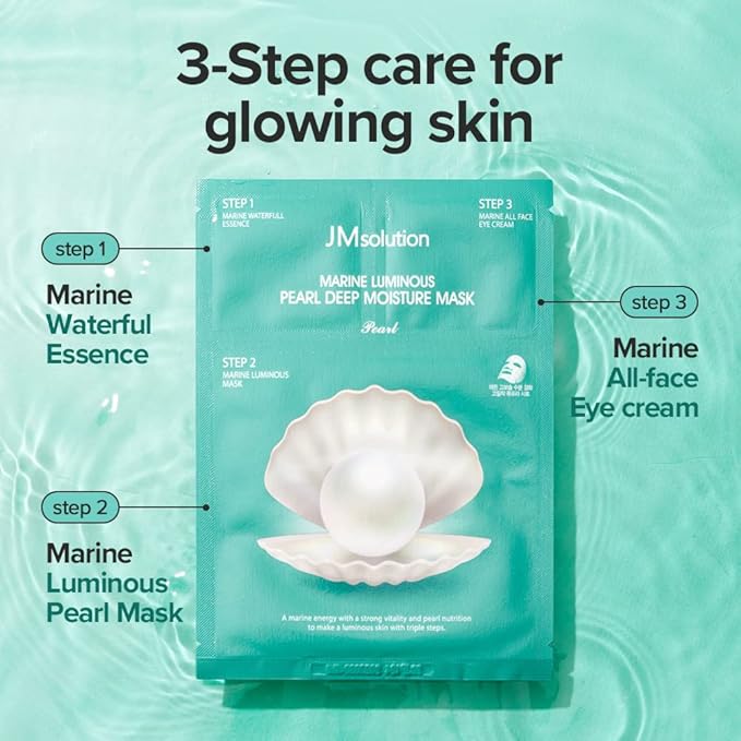 JMsolution Marine Luminous Pearl Deep Moisture 3 Step Skin Care Face Mask - Korean Skincare Facial Mask - boosting Brightening Moisturizing-10 Sheets for Dry Skin-BrightBean Baby