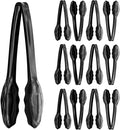 12 Pack Large Plastic Serving Tongs For Buffet - Plastic Serving Utensils For Hot And Cold Food - Disposable Serving Tongs For Parties, Holidays And Gatherings (Black)
