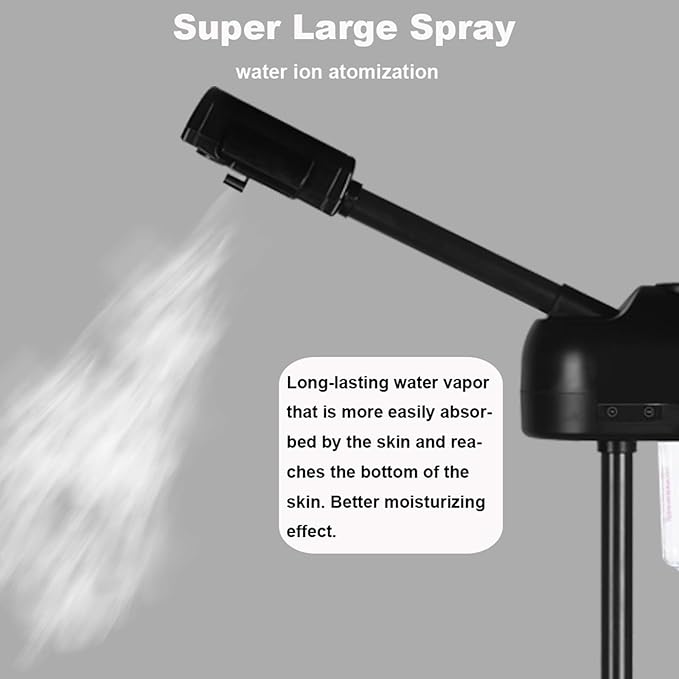 Stand Professional Ozone Facial Steamer with Touch Control, Hot Mist Function, Adjustable Height & Rolling Base, 360° Rotatable Nozzle, Use for Home, Salon SPA (Black)-BrightBean Baby