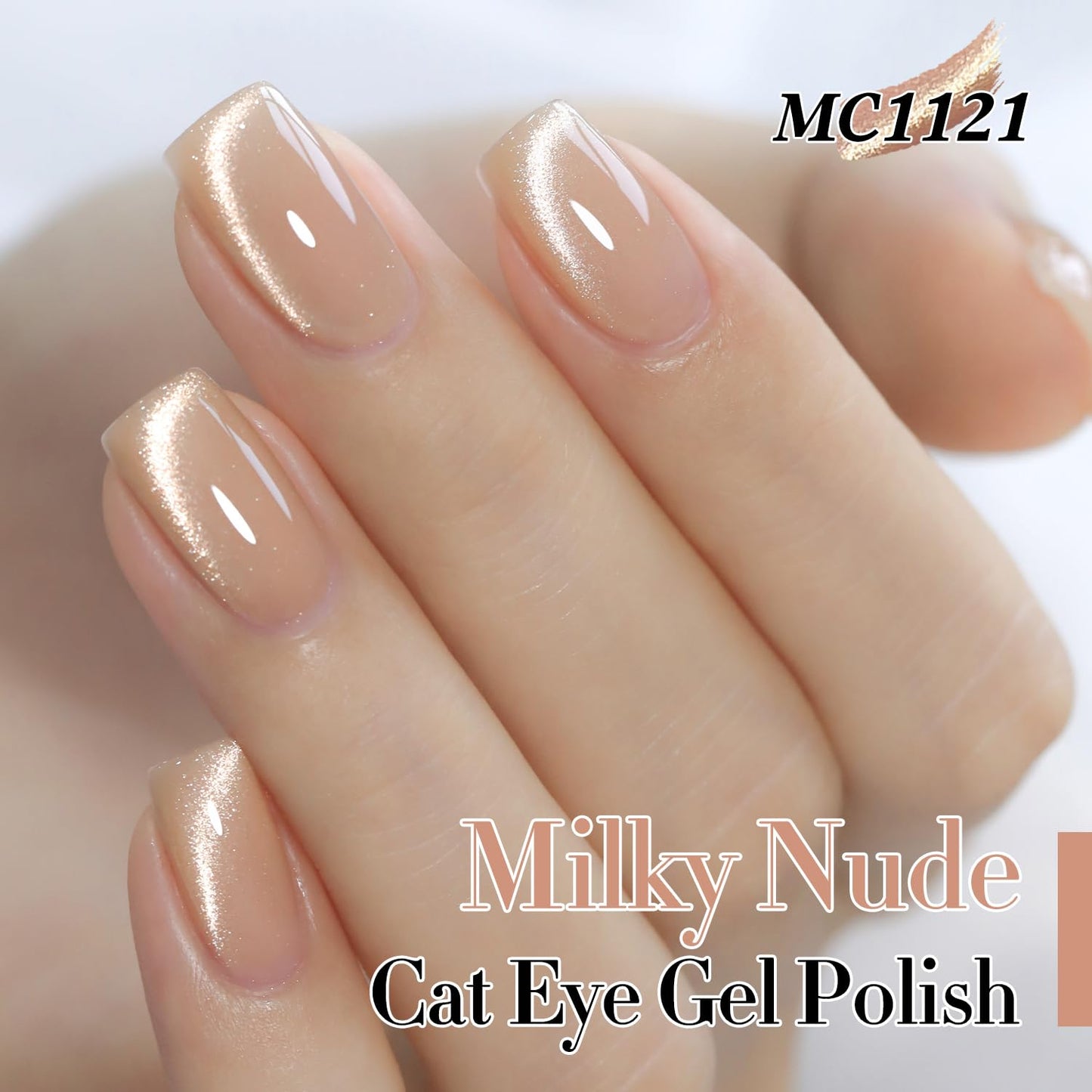 Double Rhythm Cat Eye Gel Polish with Magnet 15ML Ice Glass Holographic Glitter Shimmer Translucent Sheer Color Salon Soak Off Magnetic at Home (Milky Nude-MC1121)-BrightBean Baby