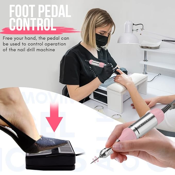 Makartt Nail Drill - Portable Electric Nail File Machine Geneviere E File Pink JD700 Professional 30000RPM Manicure Drill for Acrylic Nails Poly Nail Gel Polish Beauty Gift-BrightBean Baby