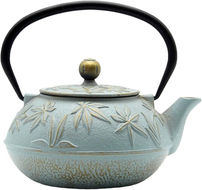 Cast Iron Teapot Tea Kettle with Stainless Steel Infuser for Stovetop Safe Coated with Enameled Interior Japanese Tetsubin with Maple Leaves Pattern(30.4oz/900ml) (Color-5)