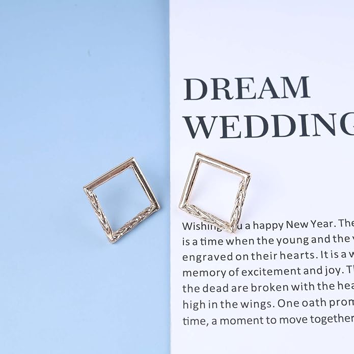 Vintage Hammered Square Drop Earrings Gold Hollow Square Earrings Metal Square Stud Earrings Minimalist Geometric Square Earrings Jewelry for Women-BrightBean Baby