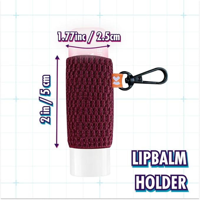 LipBalm Holder with Keychain, Lipstick Holder Keychain, Lip Gloss Holder Keychain, Never Lose Your Lip Balm, Lip Gloss or Lipstick with Cute Elastic Lip Balm Keychain Holder (Cherry)-BrightBean Baby