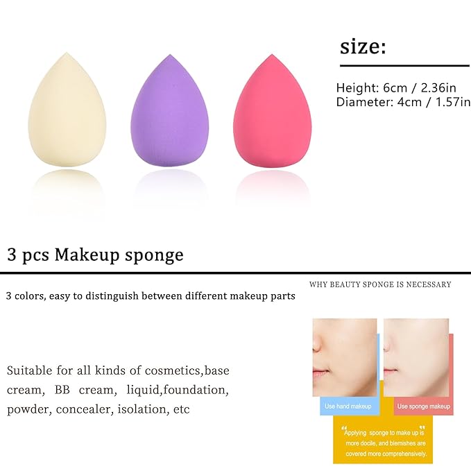 10 Piece Purple Makeup Brushes Set and 3 Piece Makeup Sponge - Wooden Handle with Soft Synthetic Bristles, for Face & Eye Makeup | Professional Cosmetic Brushes | Includes Travel Pouch-BrightBean Baby