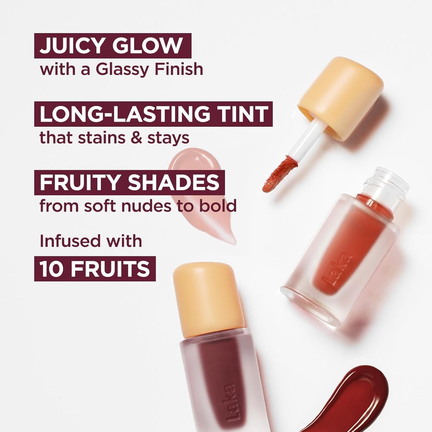 Laka Fruity Glam Lip Tint Mini, Glowing Lip Stain with Wide Color Spectrum, Hydrating & Lightweight Texture, Long-Lasting Bold Stain, Non-Sticky, Vegan, K-Beauty (#130 Fog Berry)-BrightBean Baby