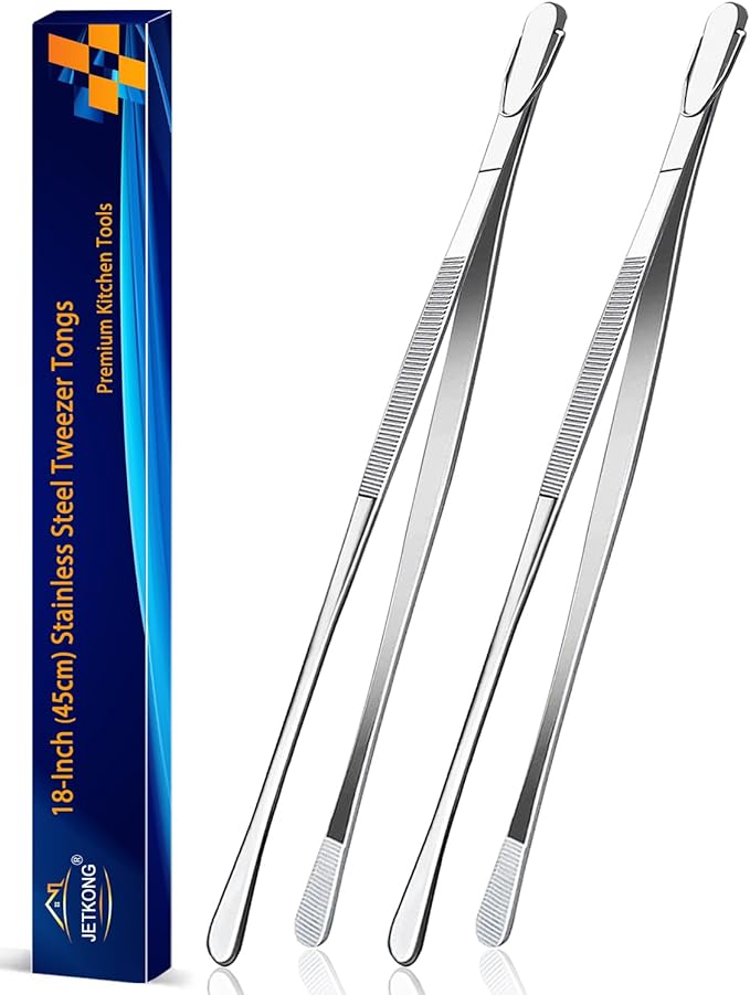 JETKONG 18 Inch (45cm) Extra Long Barbecue Tongs, Heavy Duty Giant Tweezer Tongs for Grilling and BBQ, Set of 2 (Round Tips)