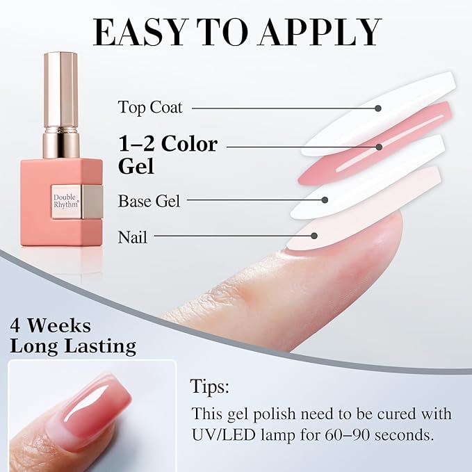 Double Rhythm 0.5Oz Translucent Gel Polish Sheer Neutral Natural Light Milky Same Color Same Bottle 15ML Jelly Gel Polish Art DIY at Home (Pink Rose-A1382)-BrightBean Baby