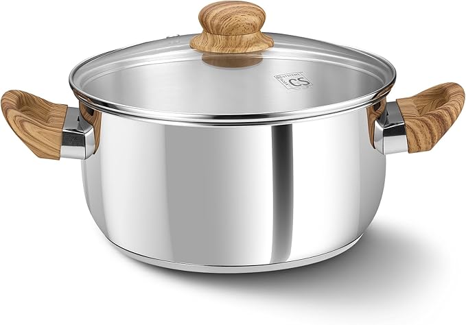 KOCH SYSTEME CS Stainless Steel Pot - 4 Quart Induction Stainless Steel Stock Pot with Lid for Pasta, Soup, Spaghetti, Steel Soup pots with Heat-Resistant Bakelite Double Handle, Dishwasher Safe