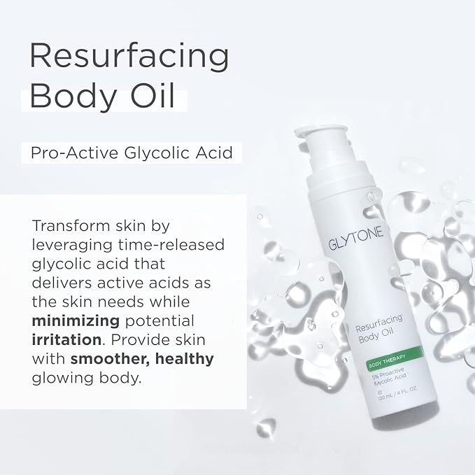 Glytone Resurfacing Body Oil– Nourishing & moisturizing anti aging Body Oil for dry Skin & Keratosis Pilaris –5% Proactive Glycolic Acid After Shower oil for Body–Unscented, Non Toxic 4 Fl oz-BrightBean Baby