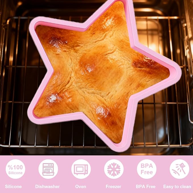 2 Pcs Star Shaped Cake Pans, 10 Inch Silicone Cake Molds, Silicone Baking Mold, Flexible Nonstick Baking Pans for Cakes, Cheese Cakes and Chocolate Cake - Pink