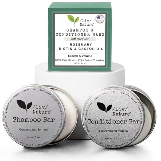 Shampoo Bar and Conditioner with Travel Tins | Rosemary, Biotin, Castor Oil | Growth, Volume, Thickening | For Thinning Hair | USA 2-pk-BrightBean Baby