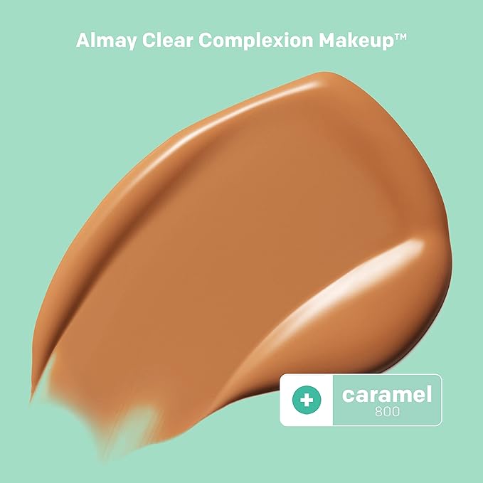 Almay Clear Complexion Acne Foundation Makeup with Salicylic Acid - Lightweight, Medium Coverage, Hypoallergenic, Fragrance-Free, for Sensitive Skin, 800 Caramel, 1 fl oz.-BrightBean Baby