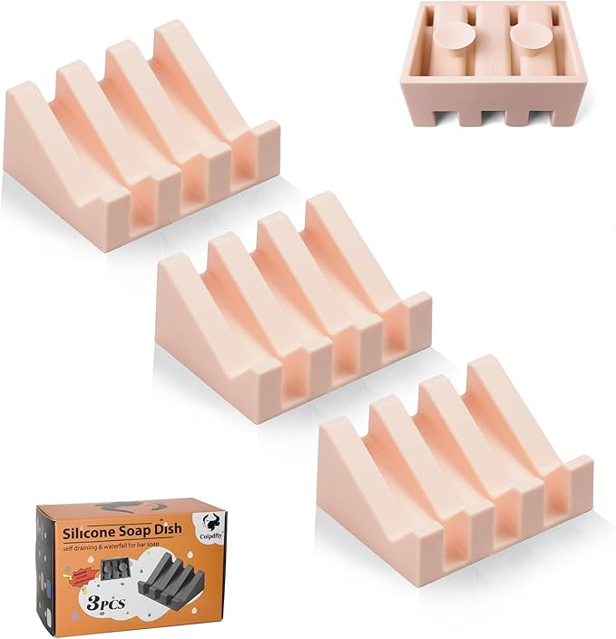 Self Draining Soap Dish,Silicone Suction Cup Soap Holder, Bathroom Soap Dish for Bar Soap,Can Extend Soap Life,Bathroom, Bath Tub, Kitchen Sink (3, Pink)