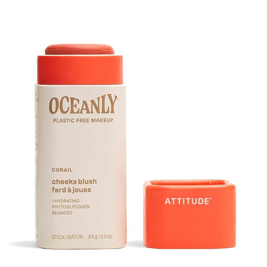 ATTITUDE Oceanly Lightweight Blush Stick, Titanium Dioxide-Free, EWG Verified, Plastic-Free, Vegan & Cruelty-free Makeup, Corail, 0.3 Ounces-BrightBean Baby