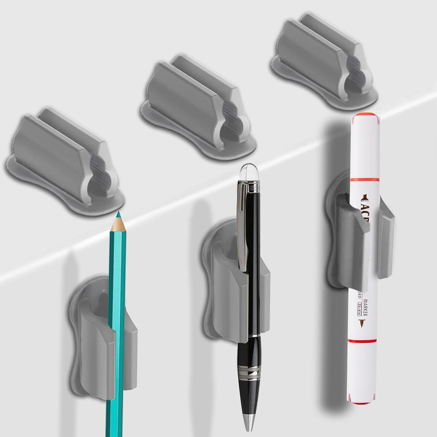 Adhesive Pen Holder for Wall Pencil Holder for Desk Organizer, 6Pack Silicone Pen Holders for Clipboard, Marker Holder Sticky Pen Holder for Desk, Office Supplies Stylus Holder Pen Organizer (6 grey)-BrightBean Baby