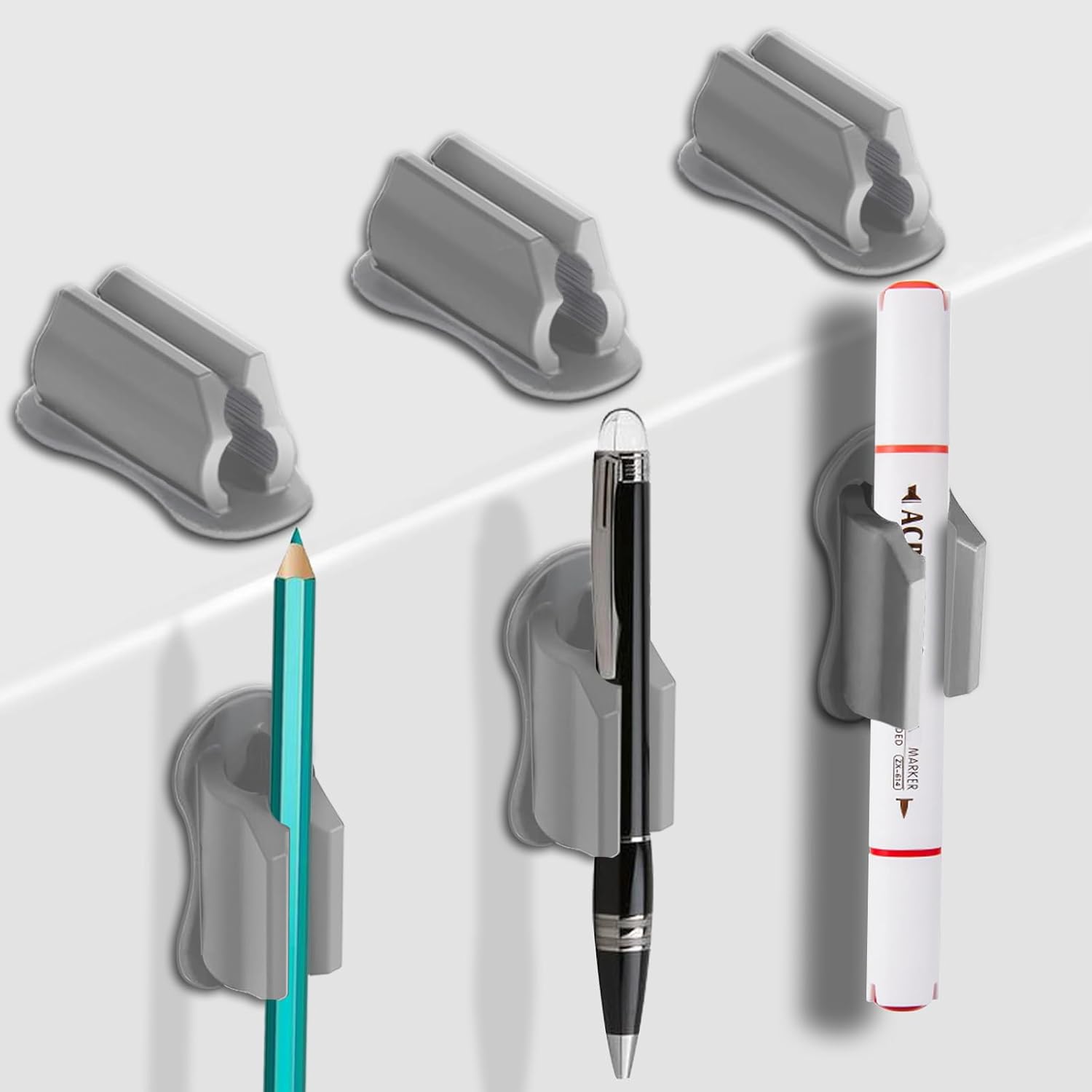 Adhesive Pen Holder for Wall Pencil Holder for Desk Organizer, 6Pack Silicone Pen Holders for Clipboard, Marker Holder Sticky Pen Holder for Desk, Office Supplies Stylus Holder Pen Organizer (6 grey)-BrightBean Baby