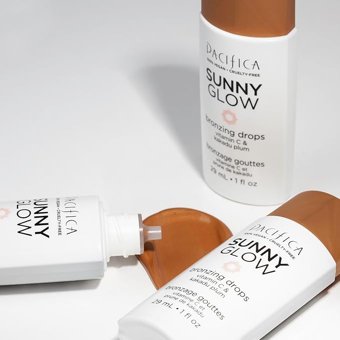 Pacifica Sunny Glow Liquid Face Bronzer Drops - Face Makeup Bronzing For Face & Cheeks for Instant Sun-Kissed Glow - Vitamin C & Glycolic Acid Infused Liquid Bronzer Illuminating Highlighting Clean-BrightBean Baby