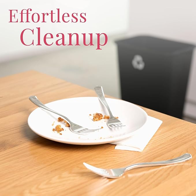 Prestee 300 Plastic Forks Heavy-Duty, Heavyweight Silverware Forks, Fancy Plastic Cutlery, Elegant Disposable Fork Pack, Bulk Disposable Flatware, Silver Fork for Christmas Holiday (Silver)