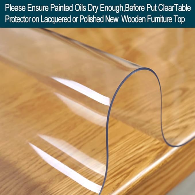 Wadrac Multisize Plastic Clear Table Cover Protector-1.5mm Thick 42x82 inch Non-Slip for Kitchen Wood Grain Vinyl Transparent Table Cover Plastic Protective Pad for Dining Room Table,Gaming Desk