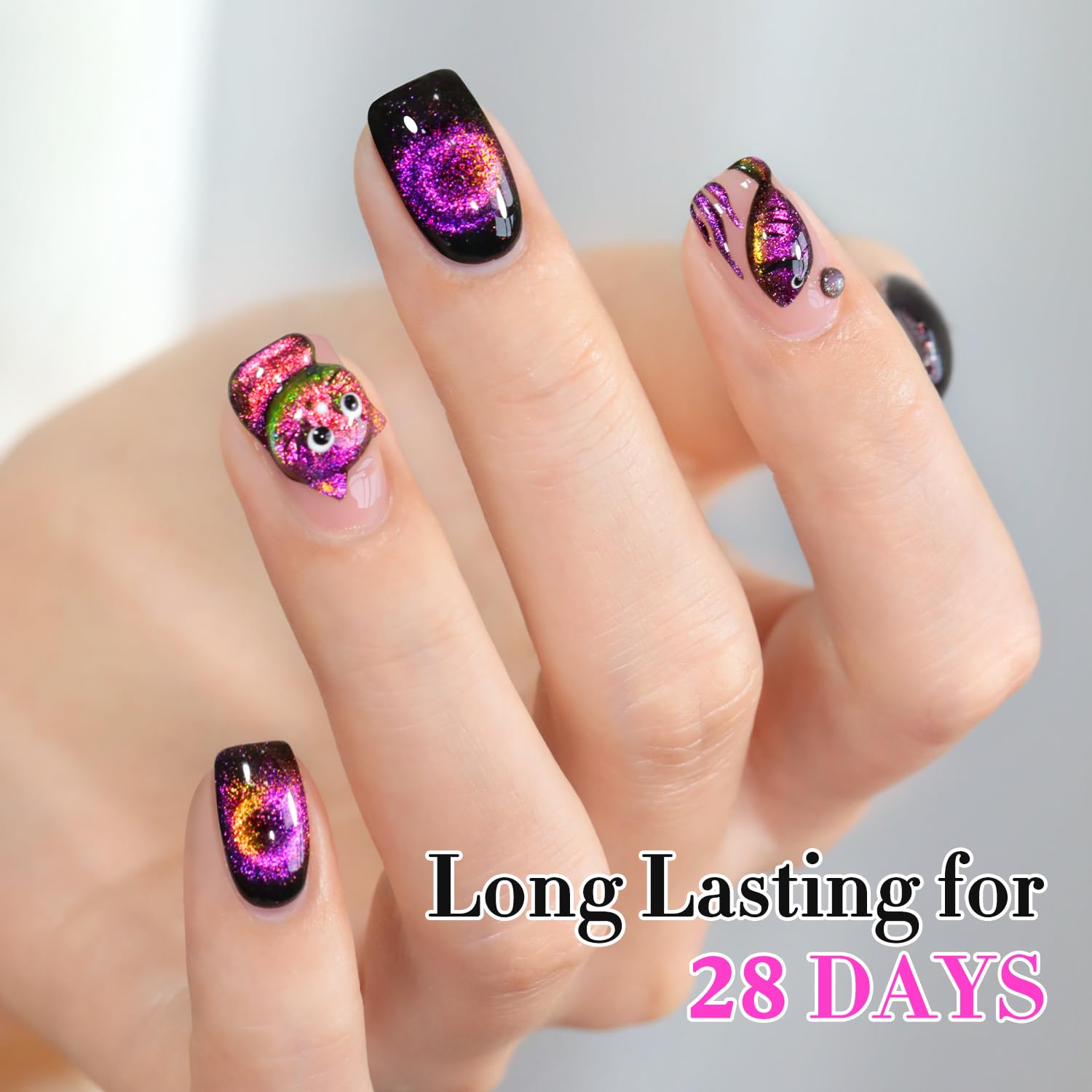 Double Rhythm Cat Eye Gel Polish with Magnet 15ML Holographic Glitter Shimmer Translucent Sheer Color Glass Magnetic Gel Polish Salon DIY at Home (Orange Pink-MC1051)-BrightBean Baby