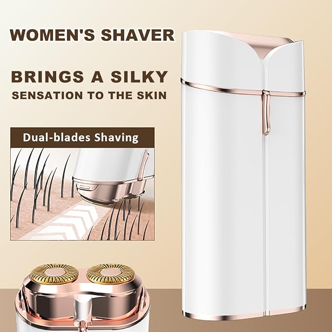 Facial Hair Removal for Women, Portable Painless Electric Shaver Device with Built-in LED, Wet/Dry Electric Razor Hair Remover Epilators for Face, Chin, Upper Lip and Arms (White-2025)-BrightBean Baby